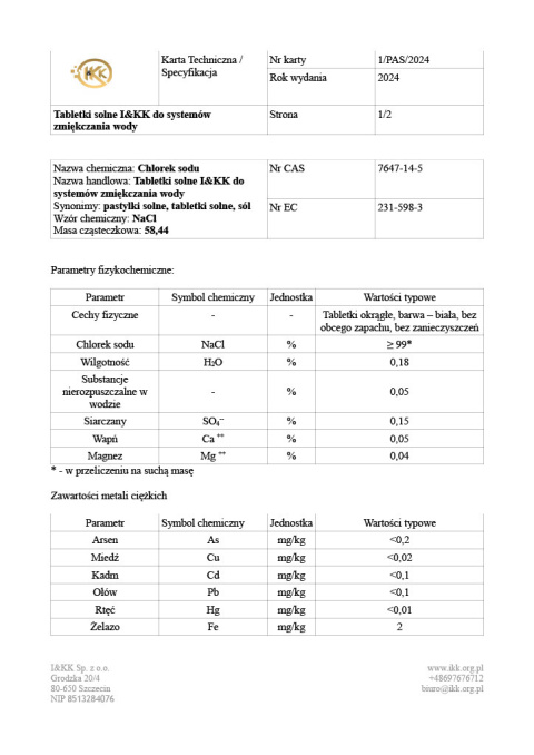 Tabletki Solne I&KK 1 EPAL ( worki 25kg ) Tabletki Solne I&KK 1 EPAL ( worki 25kg )