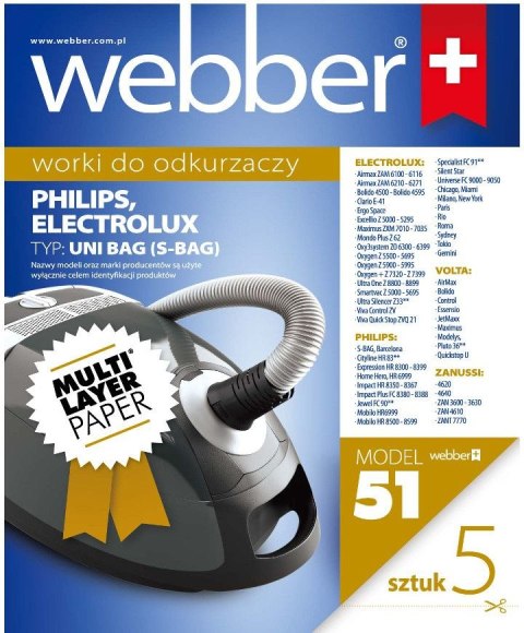 WEBBER Worki Webber Electrolux Philips UNI BAG (51 multi layer paper) 02WWUNIBAG WEBBER Worki Webber Electrolux Philips UNI BAG (51 multi layer paper) 02WWUNIBAG