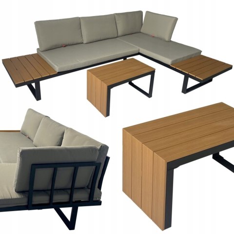GARDENSELECT ZESTAW MEBLI OGRODOWYCH narożnik sofa stolik LEKKI komplet gród ALUMINIUM