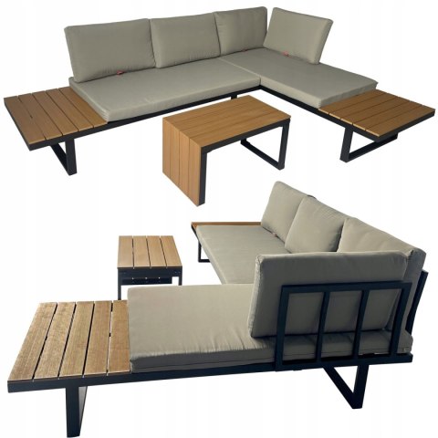GARDENSELECT ZESTAW MEBLI OGRODOWYCH narożnik sofa stolik LEKKI komplet gród ALUMINIUM