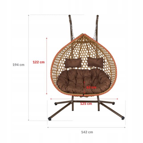 NUFORMA FOTEL WISZĄCY BUJANY OGRODOWY KOSZ HUŚTAWKA JAJO KOKON 2 osobowy + PODUSZKI
