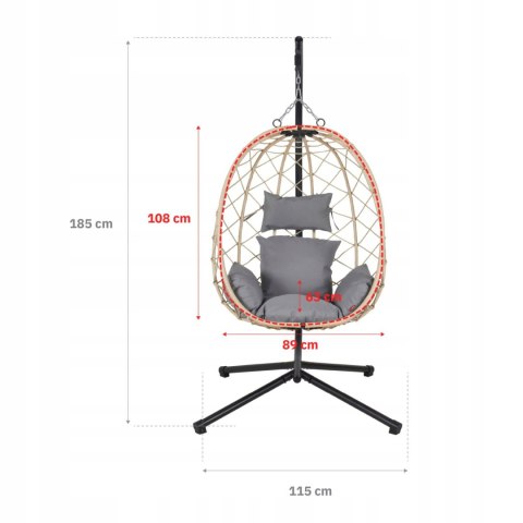 NUFORMA FOTEL WISZĄCY BUJANY OGRODOWY KOSZ HUŚTAWKA JAJO KOKON PREMIUM + PODUSZKI