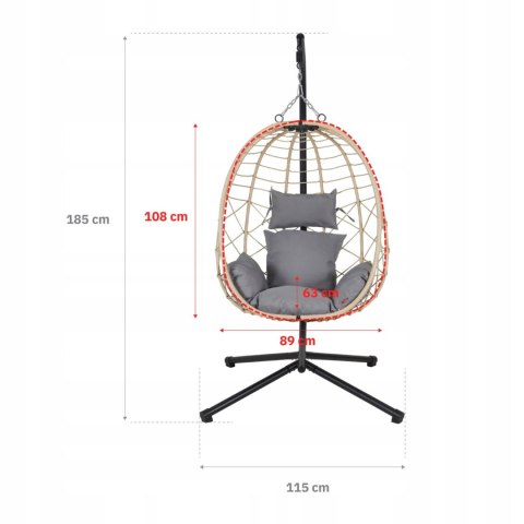 NUFORMA FOTEL WISZĄCY BUJANY OGRODOWY KOSZ HUŚTAWKA JAJO KOKON PREMIUM + PODUSZKI