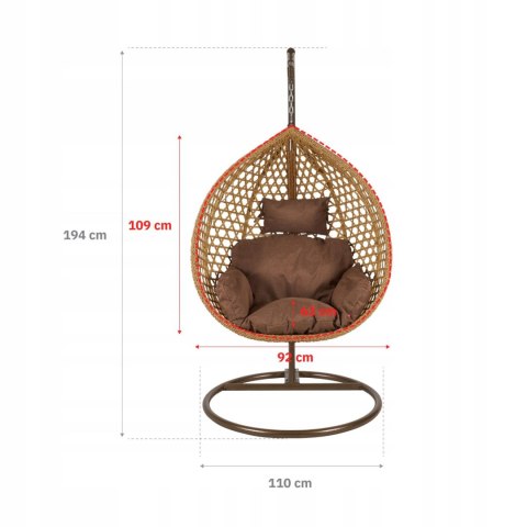 NUFORMA FOTEL WISZĄCY BUJANY OGRODOWY KOSZ HUŚTAWKA JAJO KOKON PREMIUM + PODUSZKI