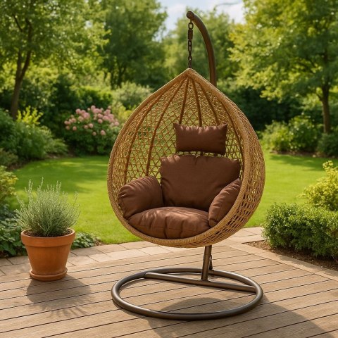 NUFORMA FOTEL WISZĄCY BUJANY OGRODOWY KOSZ HUŚTAWKA JAJO KOKON PREMIUM + PODUSZKI