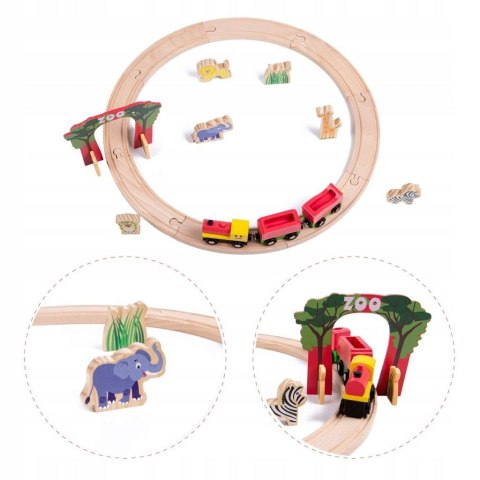 PAN PATYK Drewniana kolejka, tory, pociąg, 20 elementów, zoo