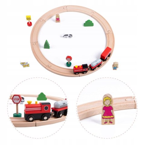 PAN PATYK Drewniana kolejka, tory, pociąg, 20 elementów