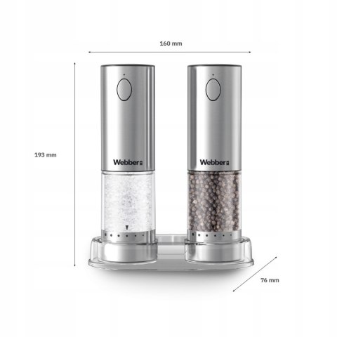 WEBBER MŁYNEK DO PIEPRZU I SOLI ELEKTRYCZNY AKUMULATOROWY USB MŁYNEK DO SOLI 2 SZT