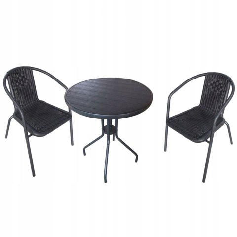 NUFORMA Komplet mebli ogrodowych stolik + 2 krzesła z technorattanu czarne