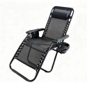 NUFORMA Leżak ogrodowy składany regulowany z zagłówkiem i stoliczkiem czarny