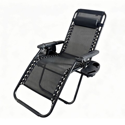 NUFORMA Leżak ogrodowy składany regulowany z zagłówkiem i stoliczkiem czarny