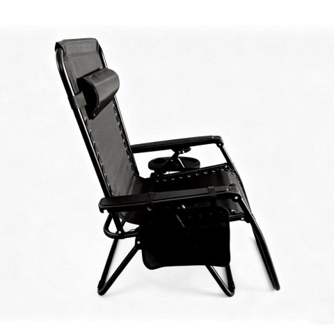NUFORMA Leżak ogrodowy składany regulowany z zagłówkiem i stoliczkiem czarny
