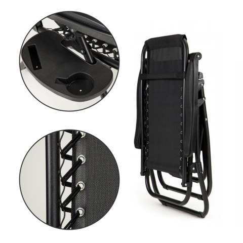 NUFORMA Leżak ogrodowy składany regulowany z zagłówkiem i stoliczkiem czarny