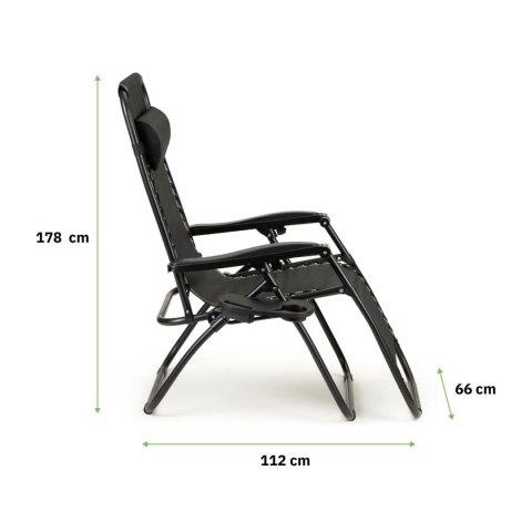 NUFORMA Leżak ogrodowy składany regulowany z zagłówkiem i stoliczkiem czarny