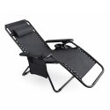 NUFORMA Leżak ogrodowy składany regulowany z zagłówkiem i stoliczkiem czarny