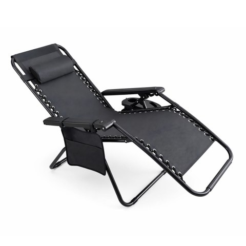 NUFORMA Leżak ogrodowy składany regulowany z zagłówkiem i stoliczkiem czarny