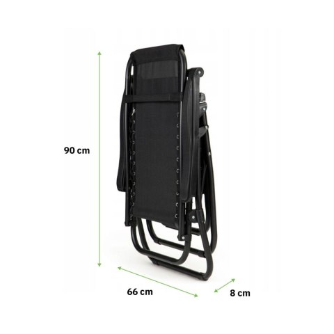 NUFORMA Leżak ogrodowy składany regulowany z zagłówkiem i stoliczkiem czarny