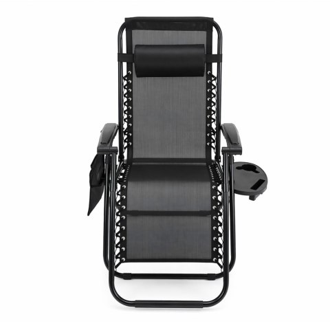 NUFORMA Leżak ogrodowy składany regulowany z zagłówkiem i stoliczkiem czarny