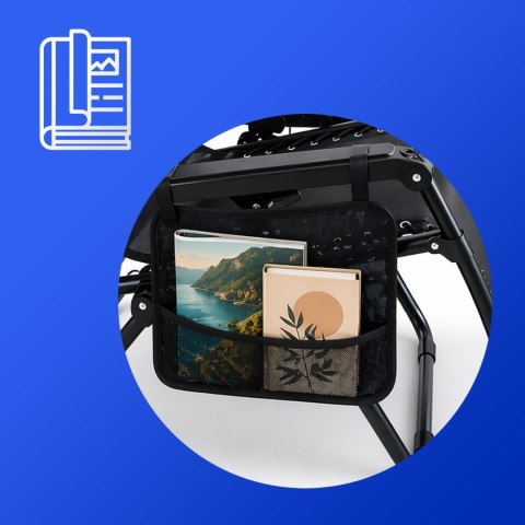 NUFORMA Leżak ogrodowy składany regulowany z zagłówkiem i stoliczkiem czarny