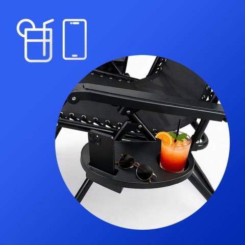 NUFORMA Leżak ogrodowy składany regulowany z zagłówkiem i stoliczkiem czarny