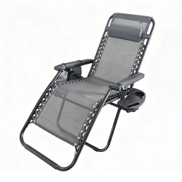 NUFORMA Leżak ogrodowy składany regulowany z zagłówkiem i stoliczkiem szary