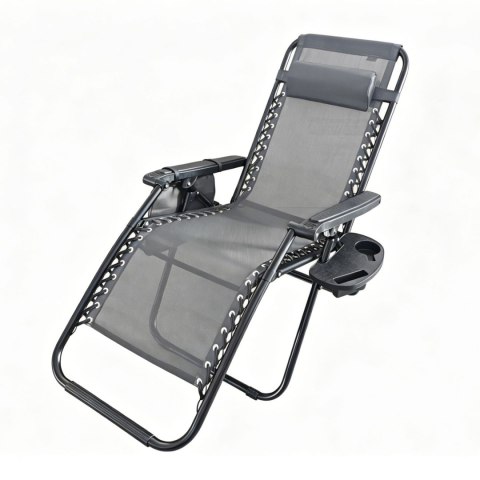 NUFORMA Leżak ogrodowy składany regulowany z zagłówkiem i stoliczkiem szary