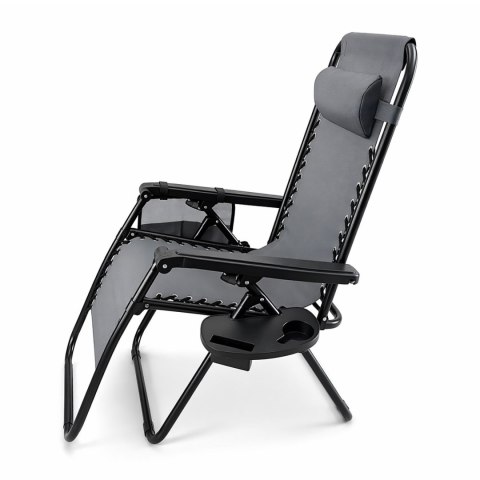 NUFORMA Leżak ogrodowy składany regulowany z zagłówkiem i stoliczkiem szary