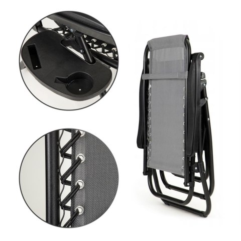 NUFORMA Leżak ogrodowy składany regulowany z zagłówkiem i stoliczkiem szary