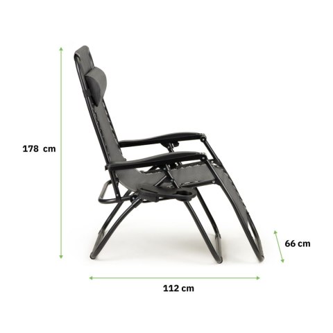 NUFORMA Leżak ogrodowy składany regulowany z zagłówkiem i stoliczkiem szary