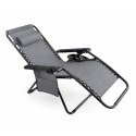 NUFORMA Leżak ogrodowy składany regulowany z zagłówkiem i stoliczkiem szary