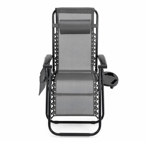 NUFORMA Leżak ogrodowy składany regulowany z zagłówkiem i stoliczkiem szary