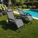 NUFORMA Leżak ogrodowy składany regulowany z zagłówkiem i stoliczkiem szary