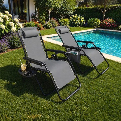 NUFORMA Leżak ogrodowy składany regulowany z zagłówkiem i stoliczkiem szary
