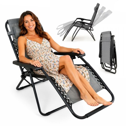 NUFORMA Leżak ogrodowy składany z zagłówkiem szary