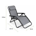 NUFORMA Leżak ogrodowy składany z zagłówkiem szary