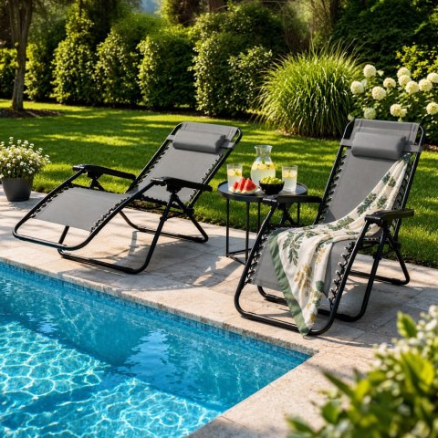 NUFORMA Leżak ogrodowy składany z zagłówkiem szary