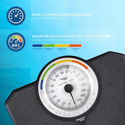 Webber Med Klasyczna Waga Łazienkowa MECHANICZNA Analogowa do 180 KG CZARNA WEBBER BMI Webber Med Klasyczna Waga Łazienkowa MECHANICZNA Analogowa do 180 KG CZARNA WEBBER BMI