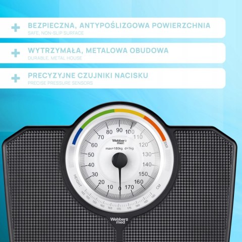 Webber Med Klasyczna Waga Łazienkowa MECHANICZNA Analogowa do 180 KG CZARNA WEBBER BMI Webber Med Klasyczna Waga Łazienkowa MECHANICZNA Analogowa do 180 KG CZARNA WEBBER BMI