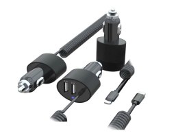 MCE76 37545 Ładowarka samochodowa 2xUSB, 5.2A, lightning spiralny 1.8m