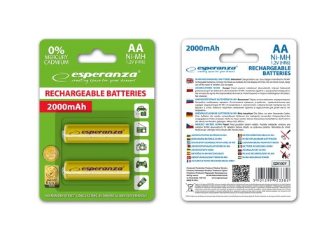 EZA103Y Akumulatorki Ni-Mh AA 2000mAh 2 sztuki żółte Esperanza EZA103Y Akumulatorki Ni-Mh AA 2000mAh 2 sztuki żółte Esperanza