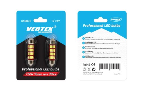Żarówki led canbus 4014 16smd festoon c5w c10w c3w 39mm white 12v 24v amio-01633 Żarówki led canbus 4014 16smd festoon c5w c10w c3w 39mm white 12v 24v amio-01633