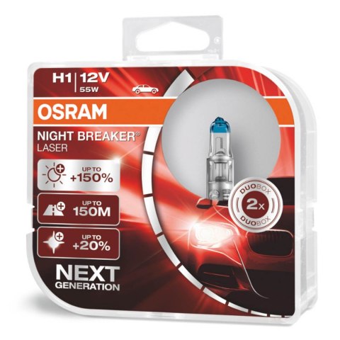 Żarówki halogenowe osram h1 12v 55w p14,5s night breaker laser +150% /2 szt./ Żarówki halogenowe osram h1 12v 55w p14,5s night breaker laser +150% /2 szt./