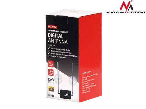 Antena TV DVB-T/T2 HEVC uniwersalna Maclean, wzmacniacz, zasil. 5V lub 12V, MCTV-986 Antena TV DVB-T/T2 HEVC uniwersalna Maclean, wzmacniacz, zasil. 5V lub 12V, MCTV-986