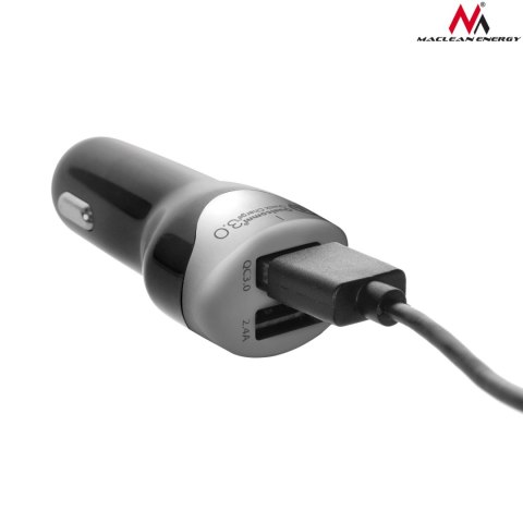 Ładowarka samochodowa max4,8A 2xUSB Maclean Energy MCE157 Qualcomm Quick Charge QC 3.0 plus kabel 1.5m Silver Ładowarka samochodowa max4,8A 2xUSB Maclean Energy MCE157 Qualcomm Quick Charge QC 3.0 plus kabel 1.5m Silver