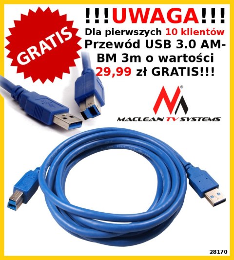 Uchwyt biurkowy do monitora Maclean, gazowy siłownik, USB 3.0, 13"-27", 6 kg, czarny, MC-673 Uchwyt biurkowy do monitora Maclean, gazowy siłownik, USB 3.0, 13"-27", 6 kg, czarny, MC-673