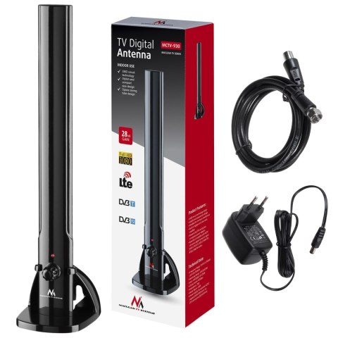 Antena TV DVB-T/T2 HEVC Maclean, wewnętrzna, tubowa LTE, filtr 5G, max poziom wyjściowy 100dB?V, MCTV-930 Antena TV DVB-T/T2 HEVC Maclean, wewnętrzna, tubowa LTE, filtr 5G, max poziom wyjściowy 100dB?V, MCTV-930