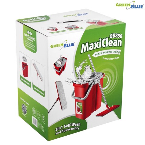 Mop płaski z wiadrem i wyciskaczem GreenBlue, dwa wkłady microfibra HQ, pojemność 8L, MaxiClean GB850 Mop płaski z wiadrem i wyciskaczem GreenBlue, dwa wkłady microfibra HQ, pojemność 8L, MaxiClean GB850
