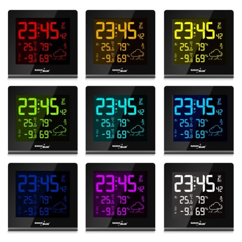 Stacja pogody bezprzewodowa 9 kolorów GreenBlue GB151 DCF VA LCD Stacja pogody bezprzewodowa 9 kolorów GreenBlue GB151 DCF VA LCD