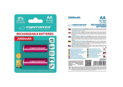 EZA103R Esperanza akumulatorki ni-mh aa 2000mah 2szt. czerwone EZA103R Esperanza akumulatorki ni-mh aa 2000mah 2szt. czerwone