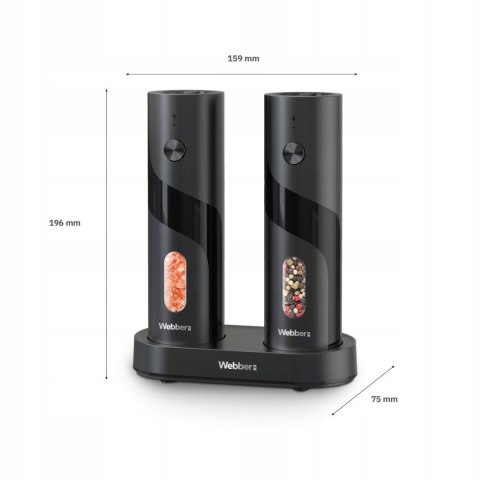 WEBBER MŁYNEK DO PIEPRZU I SOLI ELEKTRYCZNY AKUMULATOROWY USB MŁYNEK DO SOLI 2 SZT WEBBER MŁYNEK DO PIEPRZU I SOLI ELEKTRYCZNY AKUMULATOROWY USB MŁYNEK DO SOLI 2 SZT